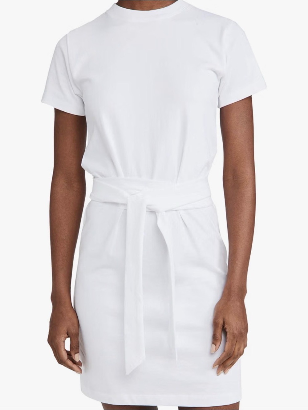 VINCE- Short Sleeve Tie Waist Dress in optic white